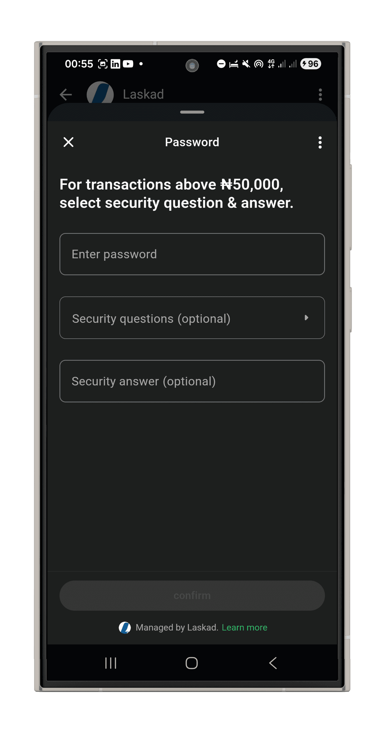 Secure Wallet Password Screen